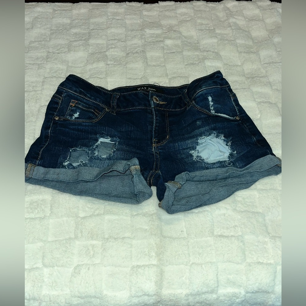 Wax Jean Blue Distressed Jean Shorts